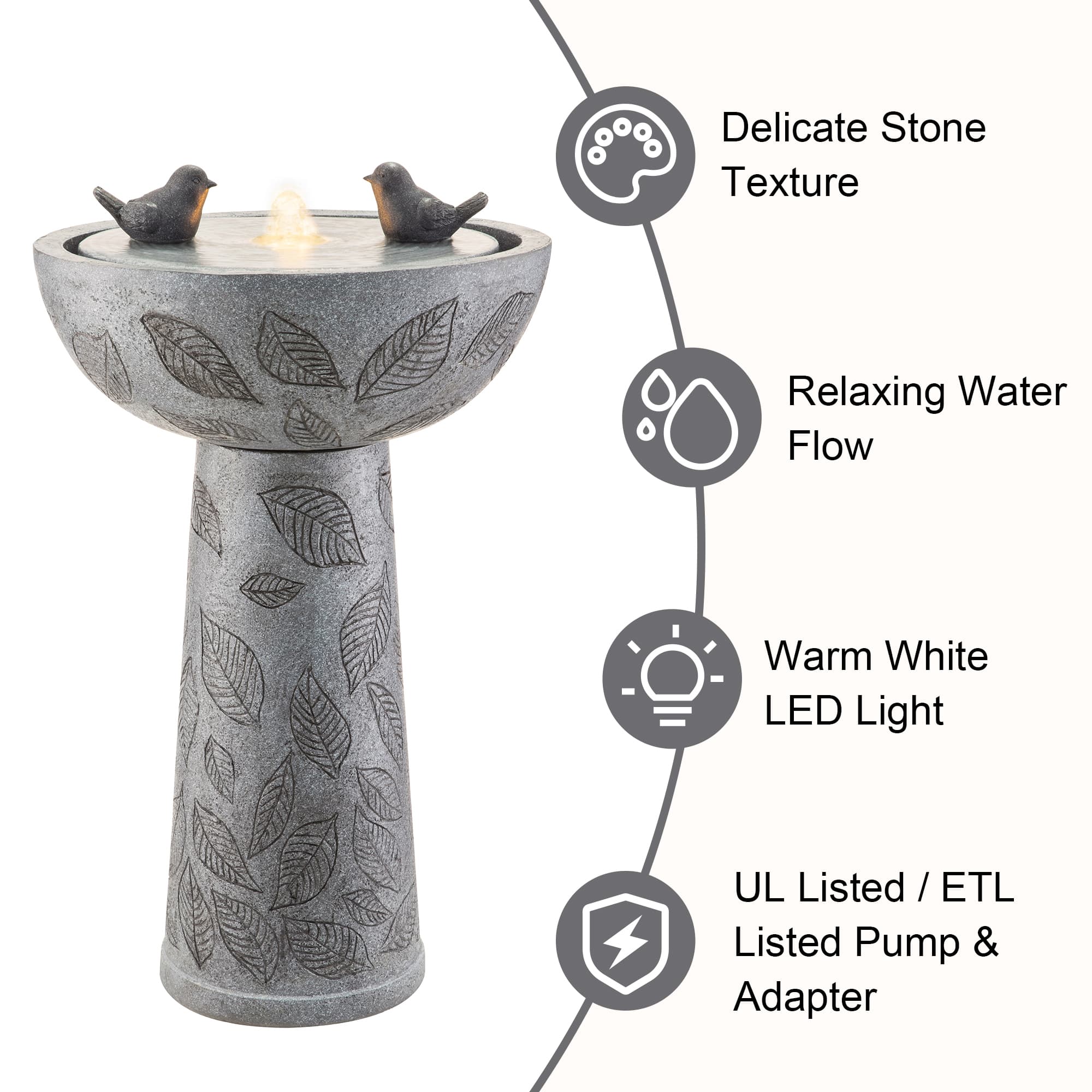 Glitzhome® 27.5" LED Birdbath Outdoor Fountain with Birds